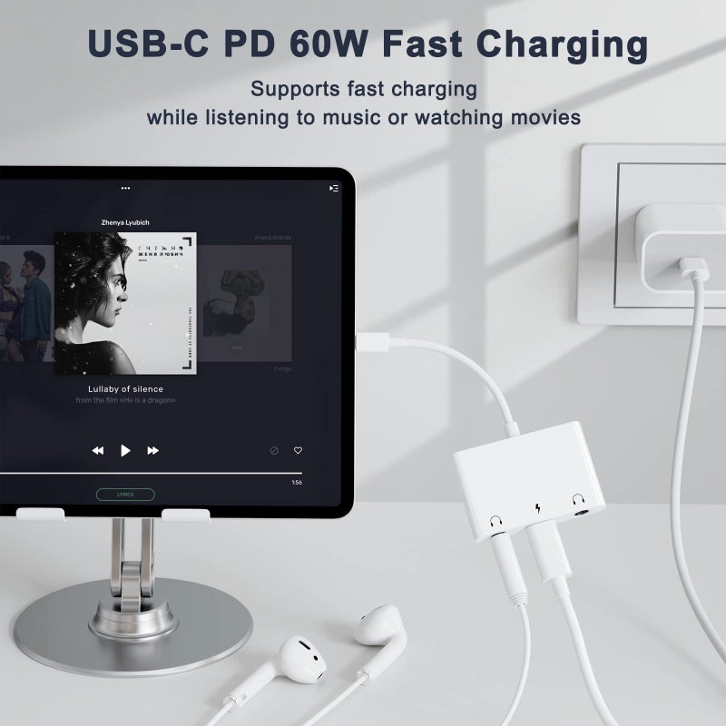 UWECAN USB C to 3.5mm Audio Adapter, 3 in 1 Aux to USB C Headphone Splitter Dual 3.5mm Audio Jack and PD 60W Fast Charging, Compatible for iPhone 15 16,Galaxy S22 S21/Note 20,Pixel 4 3 XL,Huawei,etc - Image 3