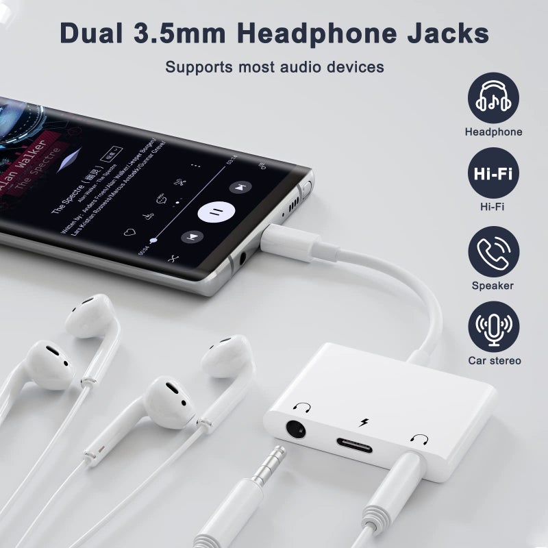 UWECAN USB C to 3.5mm Audio Adapter, 3 in 1 Aux to USB C Headphone Splitter Dual 3.5mm Audio Jack and PD 60W Fast Charging, Compatible for iPhone 15 16,Galaxy S22 S21/Note 20,Pixel 4 3 XL,Huawei,etc - Image 5