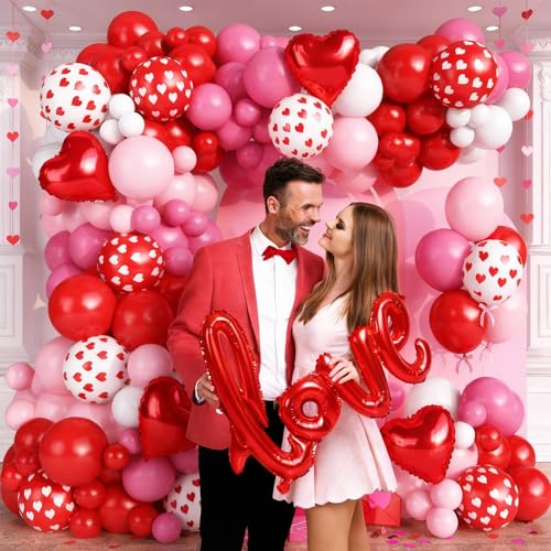 Froova Valentines Day Balloons Arch Garland Kit 126Pcs Red Pink Valentines Party Decorations with LOVE Red Heart Balloon for Galentines Anniversary Engagement Wedding Supplies - Image 5