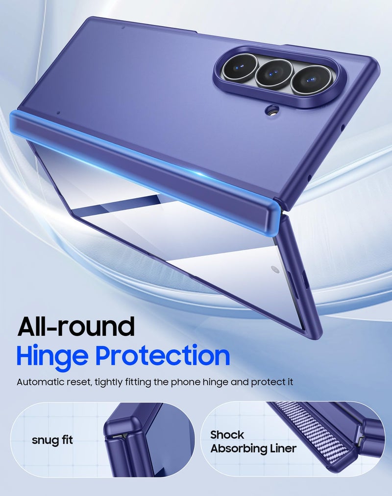 oupeigar for Samsung Galaxy Z Fold 7 Case with Screen Protector & Built-in Hinge Protection, Skin Feel Ultra Thin Stylish Translucent Matte PC, Wireless Charging Durable Shockproof Cover for Z Fold 7-Blue - Image 4
