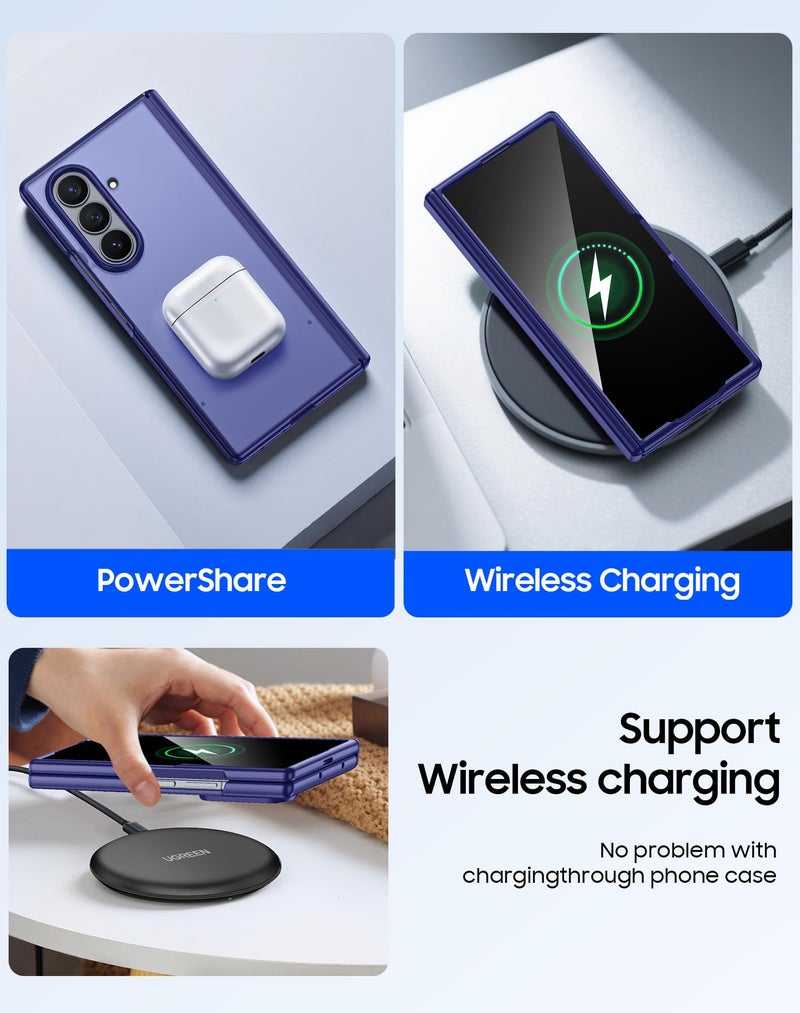 oupeigar for Samsung Galaxy Z Fold 7 Case with Screen Protector & Built-in Hinge Protection, Skin Feel Ultra Thin Stylish Translucent Matte PC, Wireless Charging Durable Shockproof Cover for Z Fold 7-Blue - Image 5