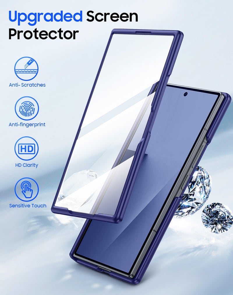 oupeigar for Samsung Galaxy Z Fold 7 Case with Screen Protector & Built-in Hinge Protection, Skin Feel Ultra Thin Stylish Translucent Matte PC, Wireless Charging Durable Shockproof Cover for Z Fold 7-Blue - Image 3