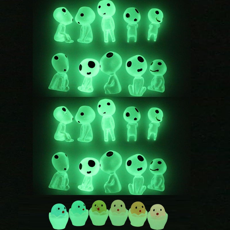 Qingo Qingo Fairy Garden Accessories Tree Elves Glow in Dark Alien Decor Miniature Luminous Ghost kit for Micro Landscape Decoration Outdoor Status Patio Lawn Yard Kit 20 Green 