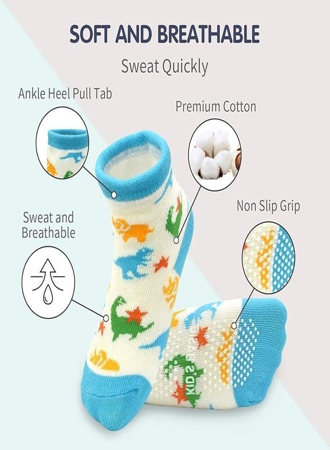 ميني بيري جوارب ميني بيري للأطفال الصغار مانعة للانزلاق مع قبضة، طبعات متنوعة، جوارب للأطفال من الرضع إلى الأطفال الصغار، جوارب مضادة للانزلاق، جوارب للزحف مع قبضة (بالبوصة، العمر، 9 أشهر، 12 شهرًا، 4 أزواج (متعددة الألوان)) - Image 4