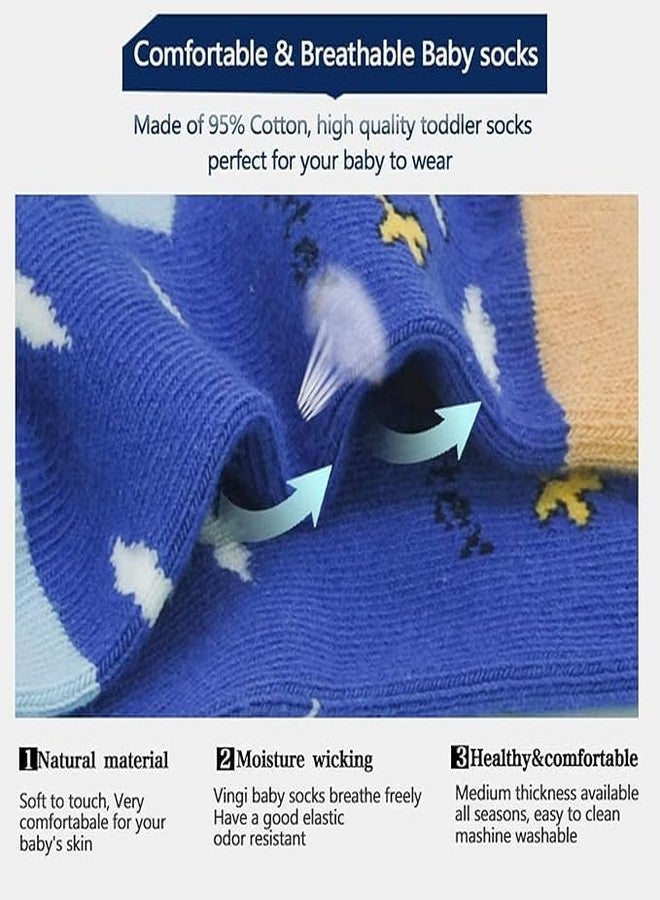 ميني بيري جوارب ميني بيري للأطفال الصغار مانعة للانزلاق مع قبضة، طبعات متنوعة، جوارب للأطفال من الرضع إلى الأطفال الصغار، جوارب مضادة للانزلاق، جوارب للزحف مع قبضة (بالبوصة، العمر، 9 أشهر، 12 شهرًا، 4 أزواج (متعددة الألوان)) - Image 2