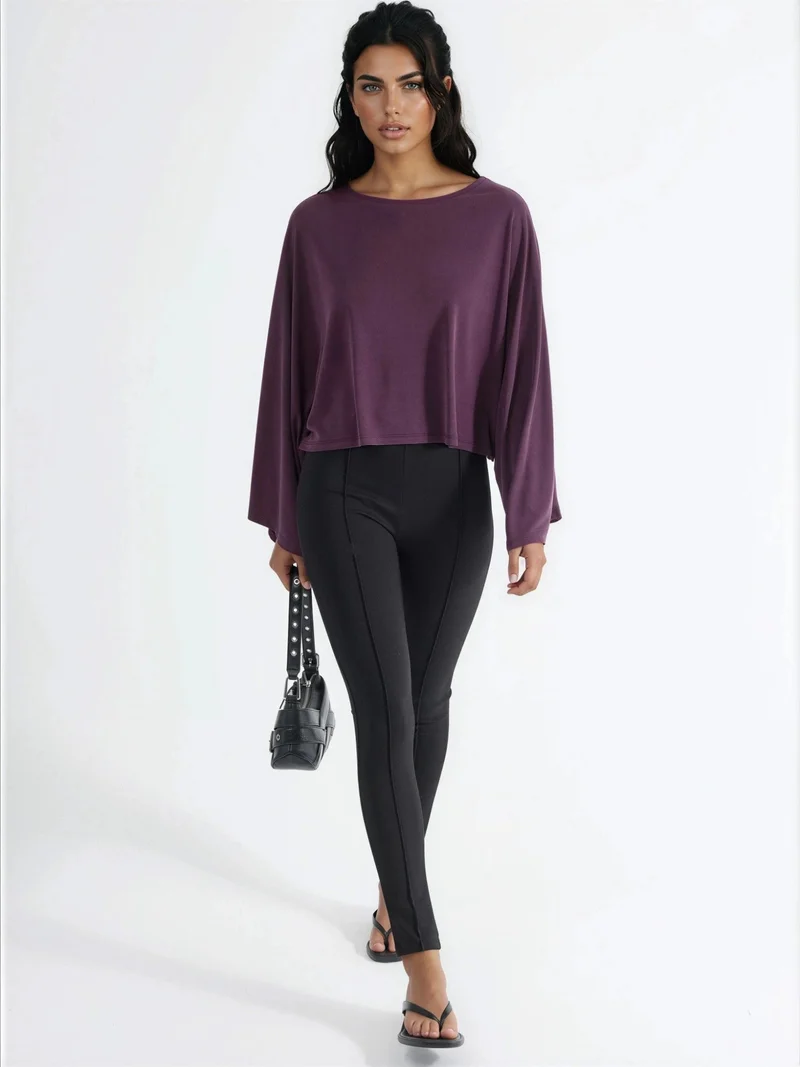 Busem Mauve Purple BUSEM Loose Fit Boat Neck Blouse for Women | Best Price UAE