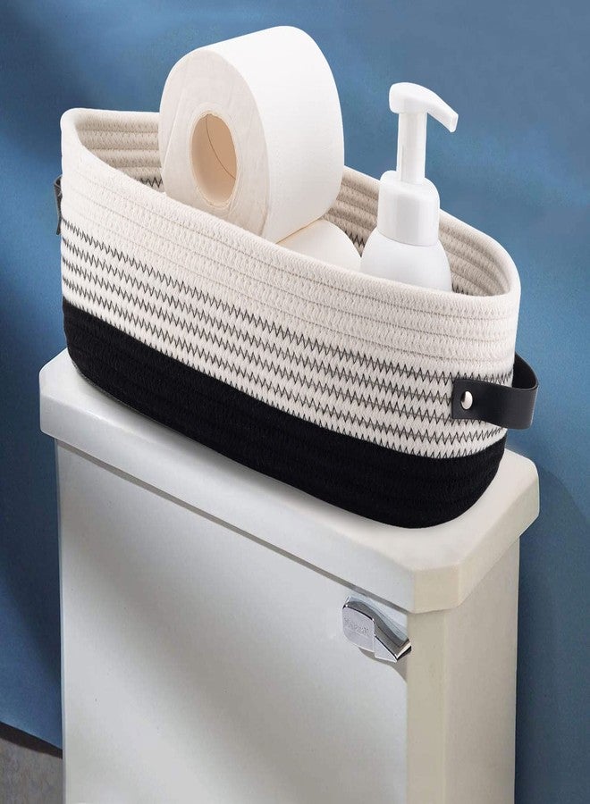 Oradrem Cotton Rope Toilet Basket Bathroom Decor Baskets, Toilet Paper Holder Basket, Farmhouse Home Decor Organizing Small Baskets 13"x5.9"x4" Black - Image 4