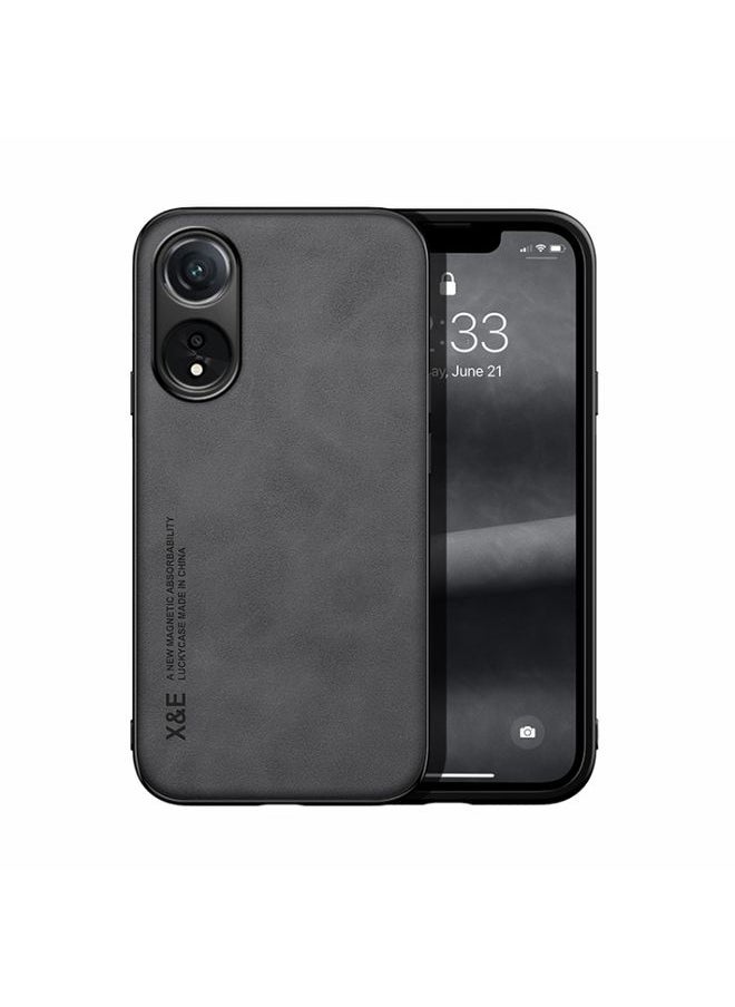 HuHa Case Cover For OPPO A78 4G Skin Feel Magnetic Leather Back Phone Case Dark Grey 