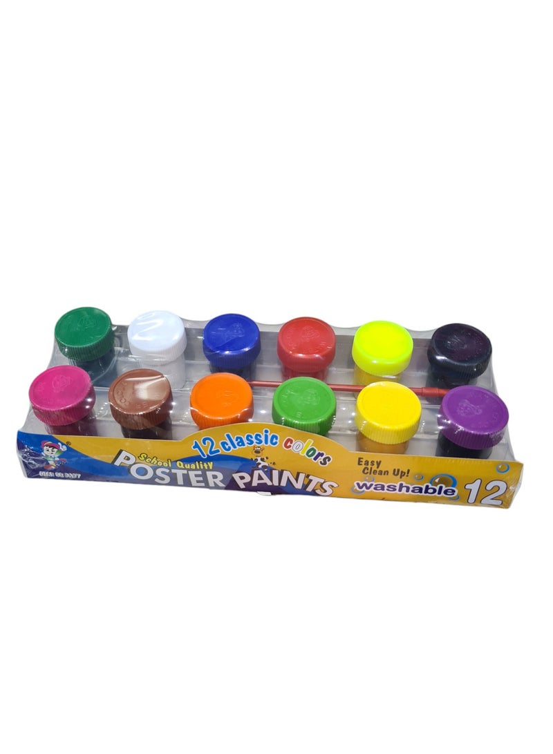Pack of 12 Poster Colours and a Brush - Image 1