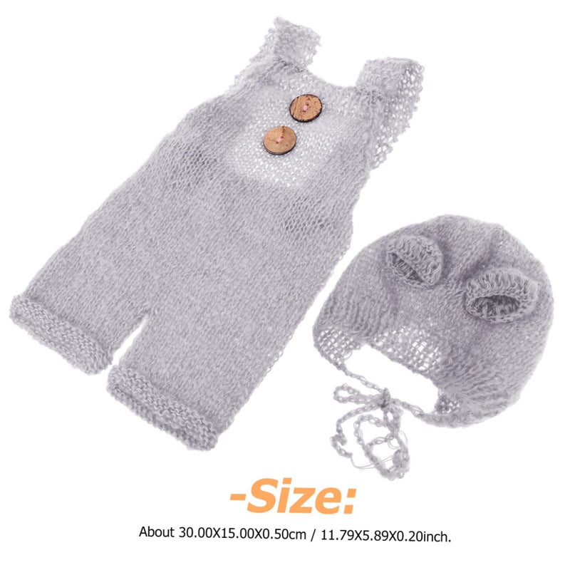 Delicate Hand Woven Romper Set with Woolen Beanie Hat for Newborn Photography Outfits - Image 3