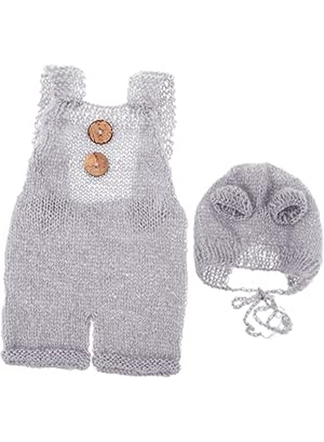 Delicate Hand Woven Romper Set with Woolen Beanie Hat for Newborn Photography Outfits - Image 1