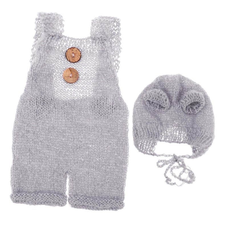 Delicate Hand Woven Romper Set with Woolen Beanie Hat for Newborn Photography Outfits - Image 2