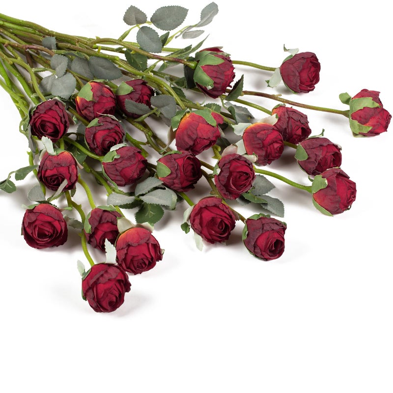 DuHouse 24pcs Artificial Vintage Roses Fake Mini Silk Rose Flowers with Long Stem for DIY Bouquets Wedding Centerpiece Party Home Kitchen Decoration(Fall Red) - Image 1
