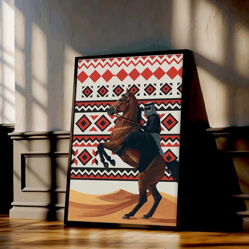 ماركتنا لوحة قماشية بتصميم تراثي لفن السدو مع برواز مجوف مقاس (50×70) قطعة واحدة - Image 2