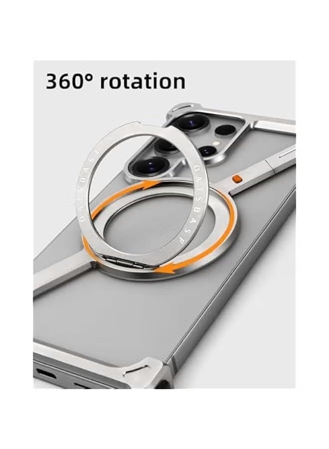 Oatsbasf S25 Silver Phone Case Compatible with Samsung Galaxy S25 Ultra, 360° Rotation Kickstand Aluminum Metal Frameless Design Bumper Case - Image 3