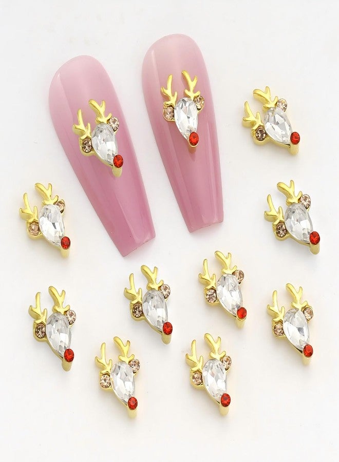 LYLYNB Christmas Deer Nail Art Charms Gold Reindeer Nail Rhinestone 3D Alloy Christmas Nail Charms and Gems Cute Elk Nail Jewelry Supplies Winter Xmas Manicure Accessories for Women and Girls, 12Pcs - Image 1