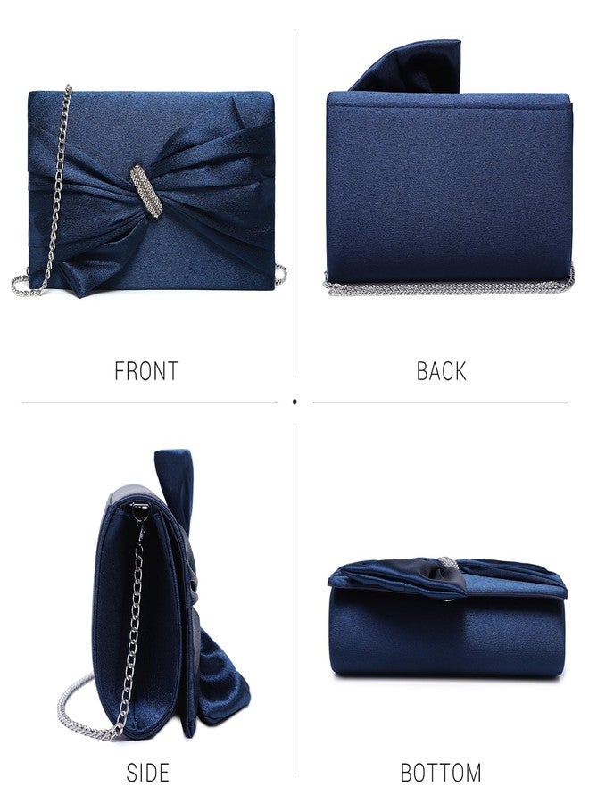 Dasein Women Elegant Satin Bow Flap Evening Bag Rhinestone Clutch Purse Handbag Formal/Wedding/Prom/Party - Image 3