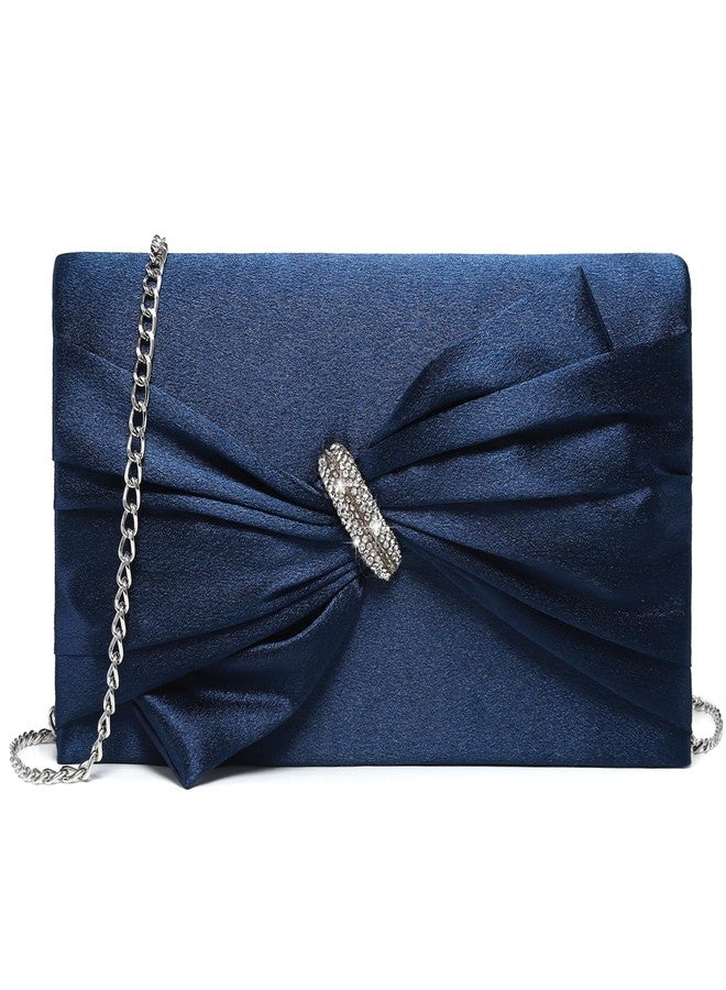 Dasein Women Elegant Satin Bow Flap Evening Bag Rhinestone Clutch Purse Handbag Formal/Wedding/Prom/Party - Image 1