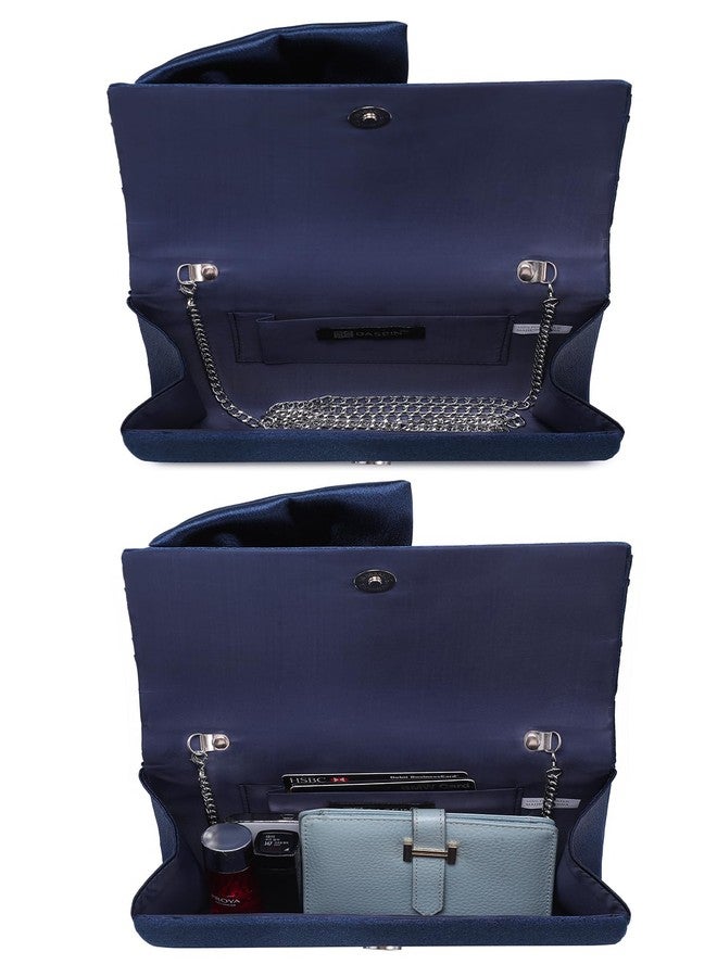 Dasein Women Elegant Satin Bow Flap Evening Bag Rhinestone Clutch Purse Handbag Formal/Wedding/Prom/Party - Image 5