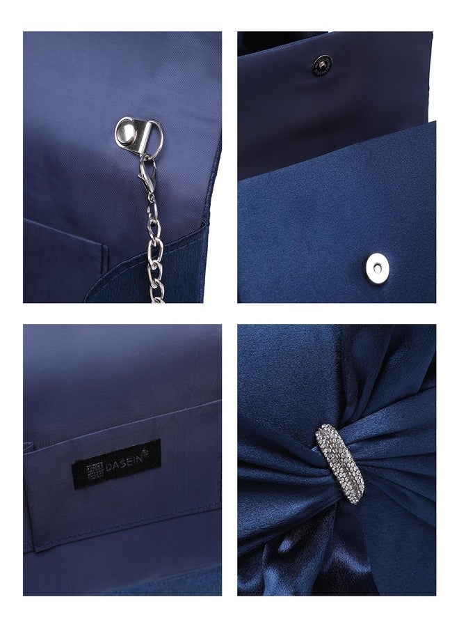 Dasein Women Elegant Satin Bow Flap Evening Bag Rhinestone Clutch Purse Handbag Formal/Wedding/Prom/Party - Image 4
