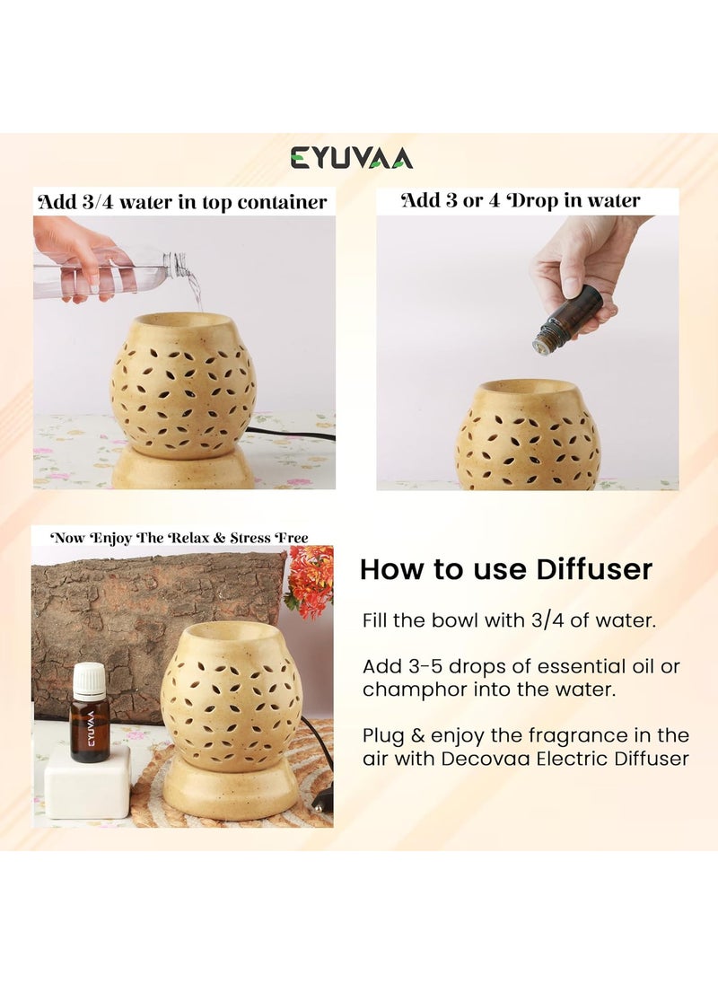DECOVAA DECOVAA Ceramic RoundShaped Electric Aroma Diffuser for Home Fragrance Aroma Burner for Aromatherapy Aroma Oil Warmer for Fragrance with 10ml Aroma Oils Jasmine Fragrance  - Image 3