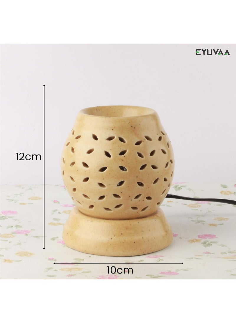 DECOVAA DECOVAA Ceramic RoundShaped Electric Aroma Diffuser for Home Fragrance Aroma Burner for Aromatherapy Aroma Oil Warmer for Fragrance with 10ml Aroma Oils Jasmine Fragrance  - Image 4