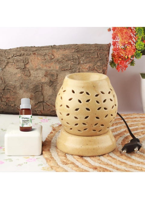 DECOVAA Ceramic RoundShaped Electric Aroma Diffuser for Home Fragrance Aroma Burner for Aromatherapy Aroma Oil Warmer for Fragrance with 10ml Aroma Oils Jasmine Fragrance