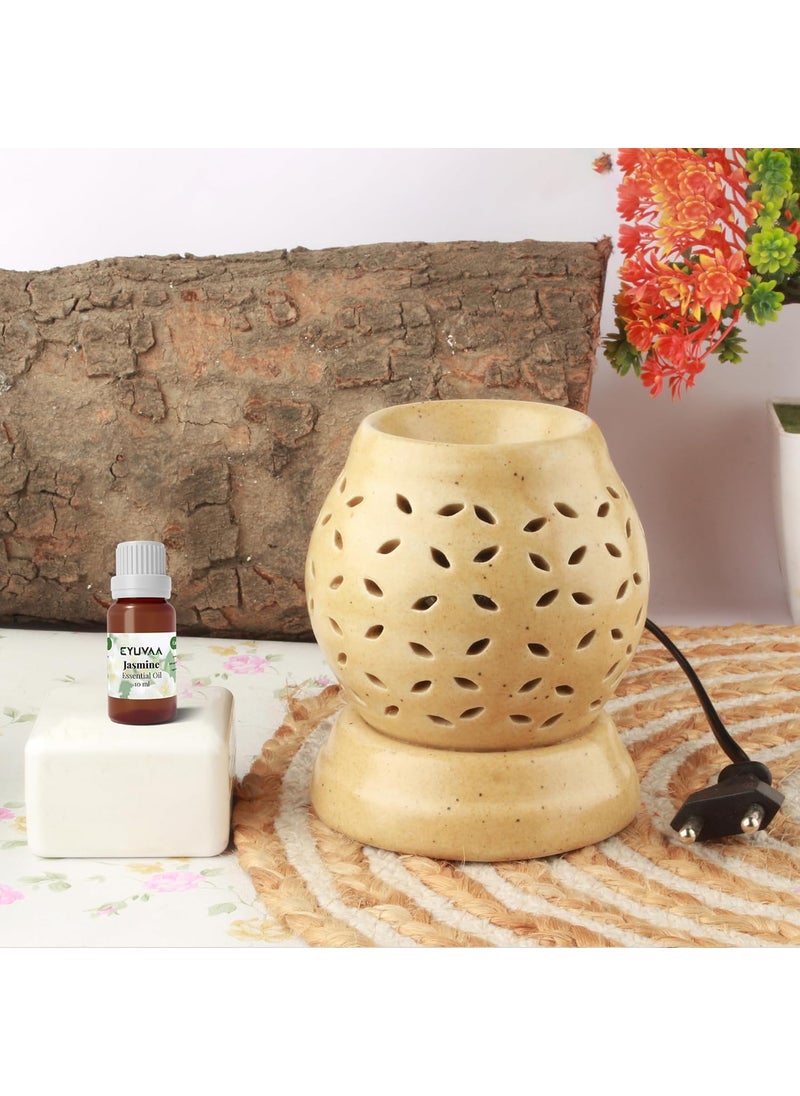 DECOVAA DECOVAA Ceramic RoundShaped Electric Aroma Diffuser for Home Fragrance Aroma Burner for Aromatherapy Aroma Oil Warmer for Fragrance with 10ml Aroma Oils Jasmine Fragrance  - Image 1