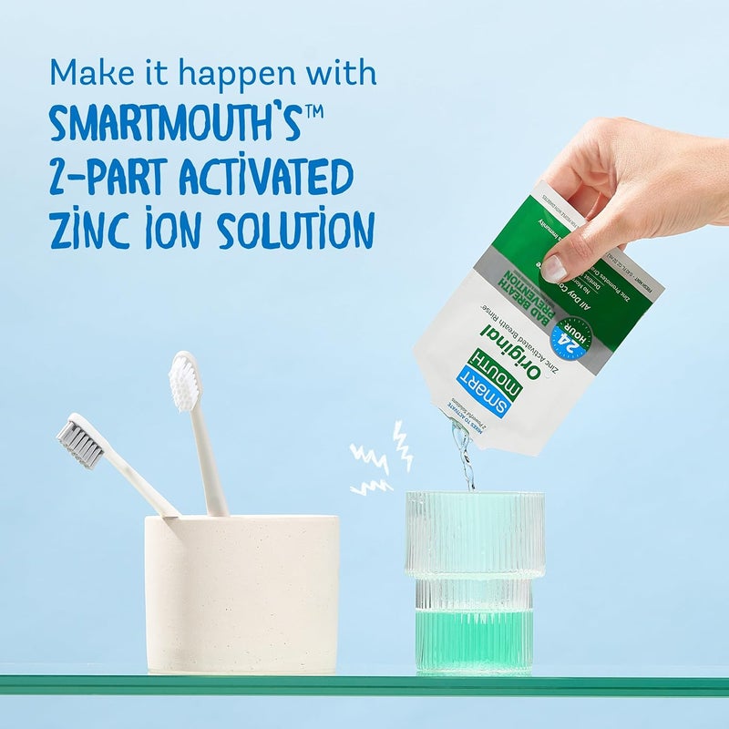 SmartMouth Original Zinc Activated Mouthwash Single Packs & Premium Anti-Cavity + Zinc Toothpaste - Travel-Size Oral Care Set - Eliminates Bad Breath - Alcohol-Free - 3.4 oz Toothpaste, 10 Packets - Image 4