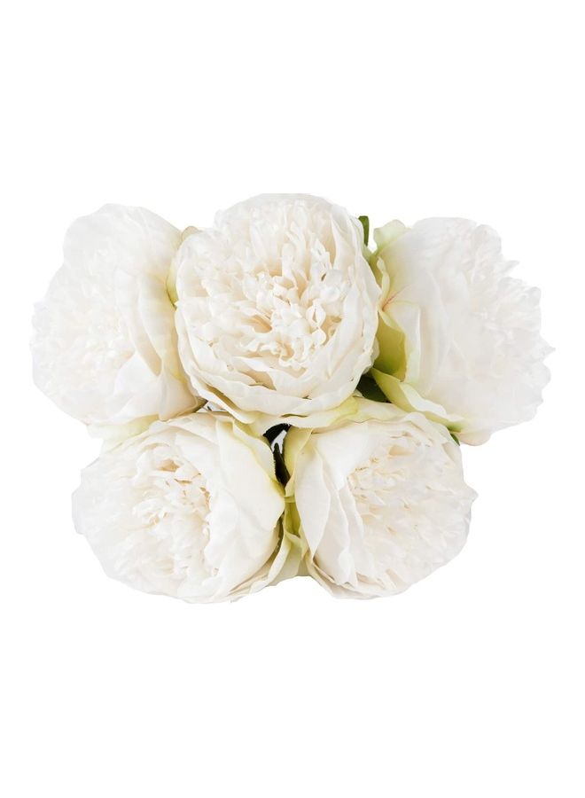 Loquat 1-Pack Silk Flower Bouquet 5 Head Peony White/Green  - Image 1