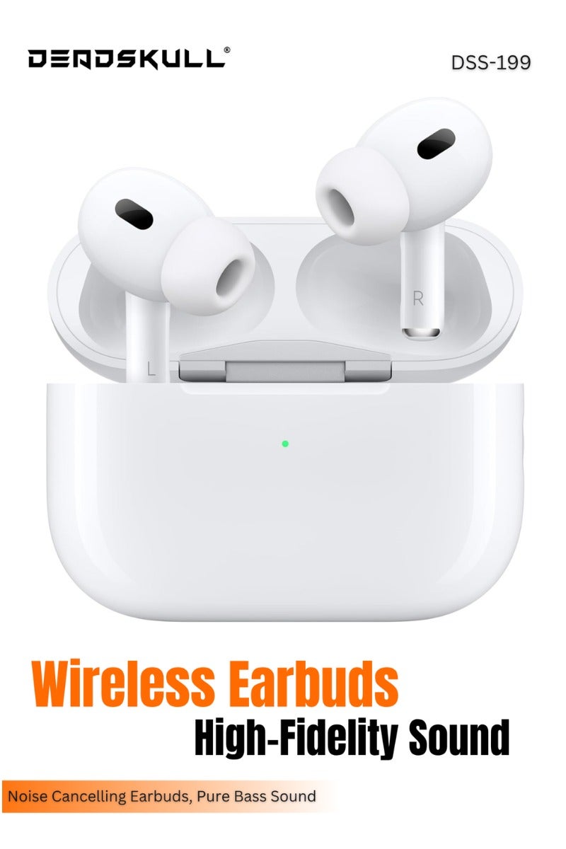 DEADSKULL DST02 Pro ANC In-Ear Earphones – Wireless Bluetooth Earbuds with Active Noise Cancellation, Charging Case & Replacement Eartips (White) - Image 1
