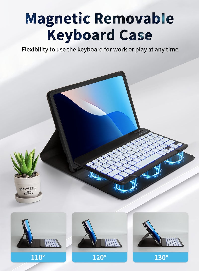UCHUANG Keyboard Case for iPad 9th/8th/7th Gen 10.2 inch/iPad Air 3/iPad Pro 10.5 inch - 7 Color Backlit Detachable for iPad Case with Keyboard + iPad Stand + Office Mouse + Stylus，Cover with Pencil Holder - Black - Image 3