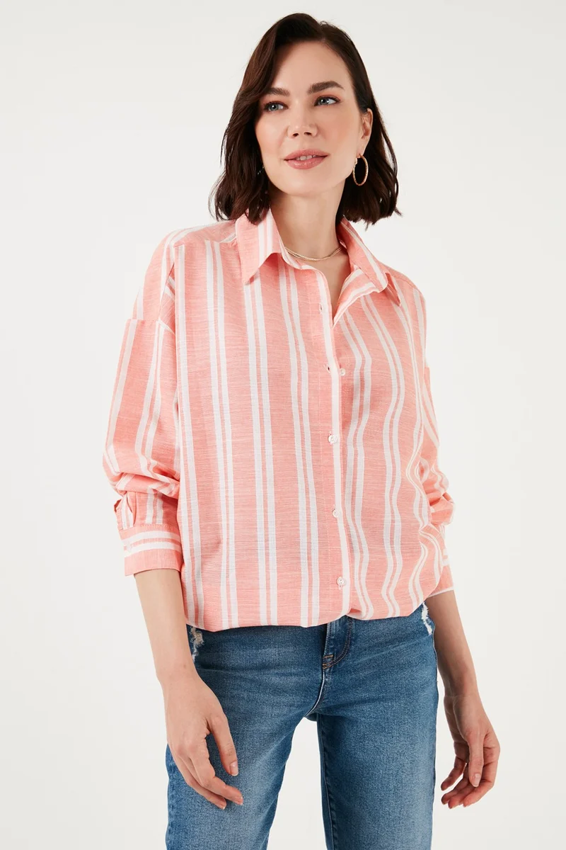 ليلا Striped Linen Blend Oversize Shirt Women's Shirt 669202512S4