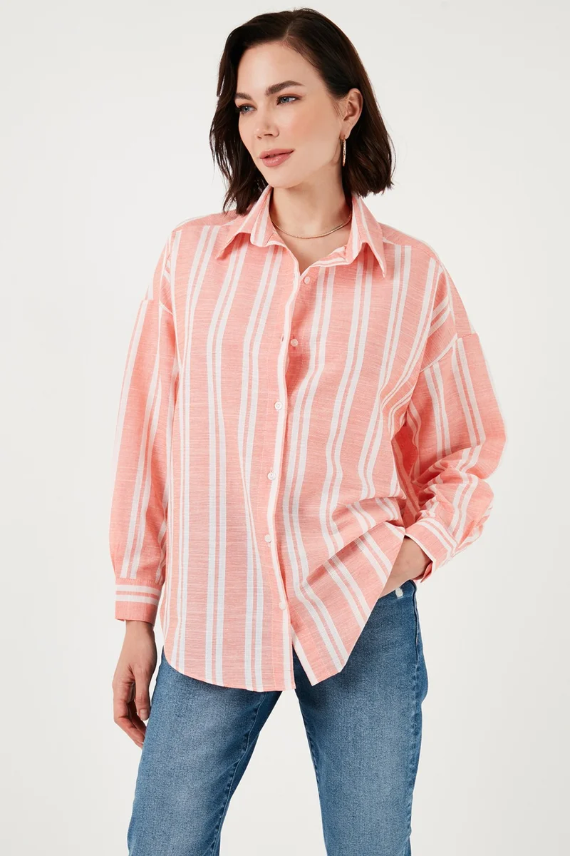 ليلا Striped Linen Blend Oversize Shirt Women's Shirt 669202512S4