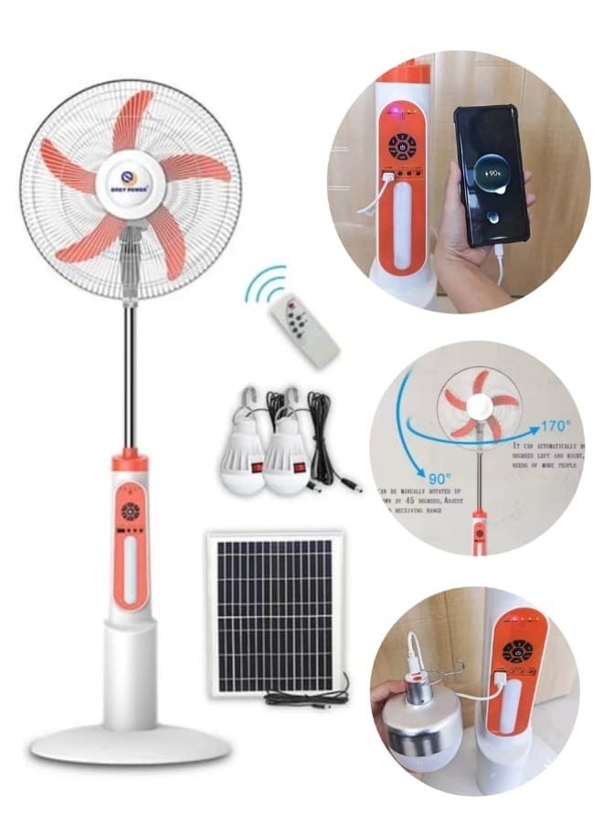 Generic - 5-blade solar powered vertical fan with a remote control a solar panel and 2 led lights equipped with a giant internal battery and a usb port for charging the phone and various devices - Image 1