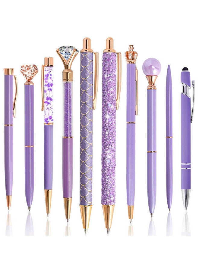 DAIKOYE 10 Pcs Ballpoint Pens Set Party Favors For Kids Purple Gifts Purple Pens For Women Girls Office Supplies School Supplies Black Ink Metal Crystal Diamond Pens - Image 1