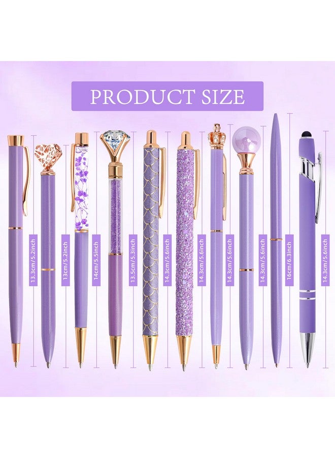 DAIKOYE 10 Pcs Ballpoint Pens Set Party Favors For Kids Purple Gifts Purple Pens For Women Girls Office Supplies School Supplies Black Ink Metal Crystal Diamond Pens - Image 2