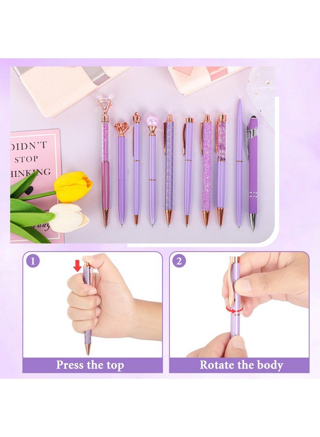 DAIKOYE 10 Pcs Ballpoint Pens Set Party Favors For Kids Purple Gifts Purple Pens For Women Girls Office Supplies School Supplies Black Ink Metal Crystal Diamond Pens - Image 3