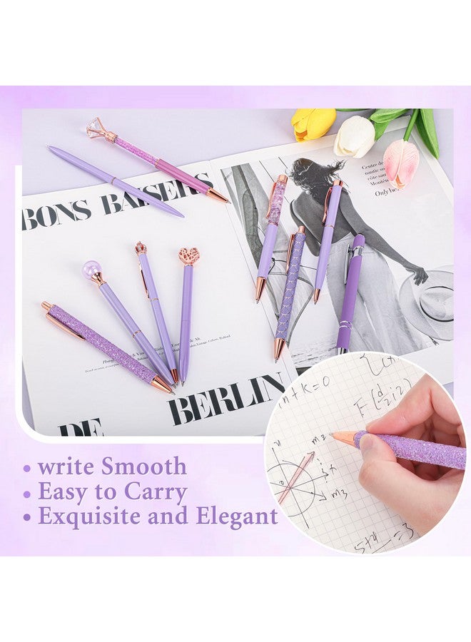 DAIKOYE 10 Pcs Ballpoint Pens Set Party Favors For Kids Purple Gifts Purple Pens For Women Girls Office Supplies School Supplies Black Ink Metal Crystal Diamond Pens - Image 5