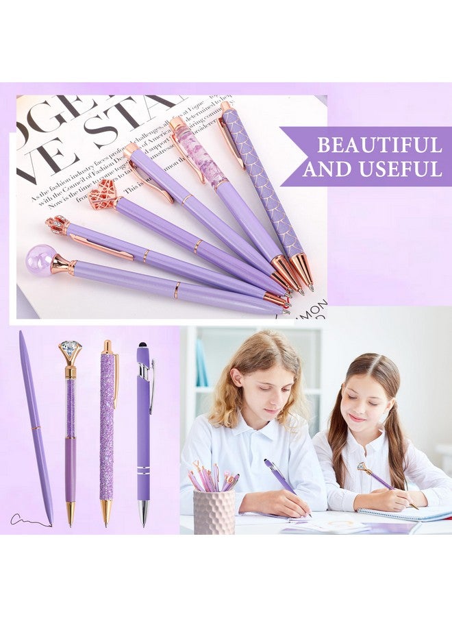DAIKOYE 10 Pcs Ballpoint Pens Set Party Favors For Kids Purple Gifts Purple Pens For Women Girls Office Supplies School Supplies Black Ink Metal Crystal Diamond Pens - Image 4