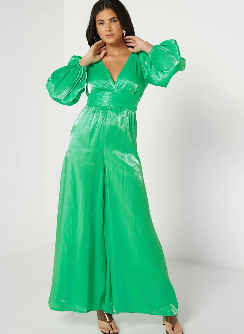 TOPSHOP Plunge Neck Wide Leg Jumpsuit