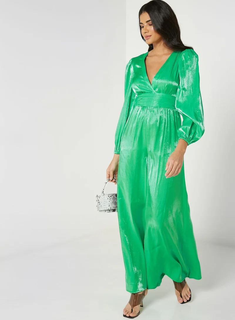 TOPSHOP Plunge Neck Wide Leg Jumpsuit