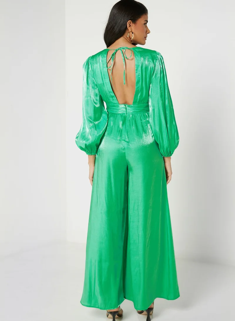 TOPSHOP Plunge Neck Wide Leg Jumpsuit
