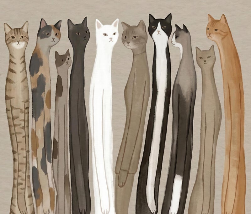 TNESSENTIAL Long Cat Lineup Print – Funny Animal Wall Art, Boho Neutral Bedroom Decor, Quirky Pet Portrait, Minimalist Watercolor Cats, Cat Lover Gift - Image 2