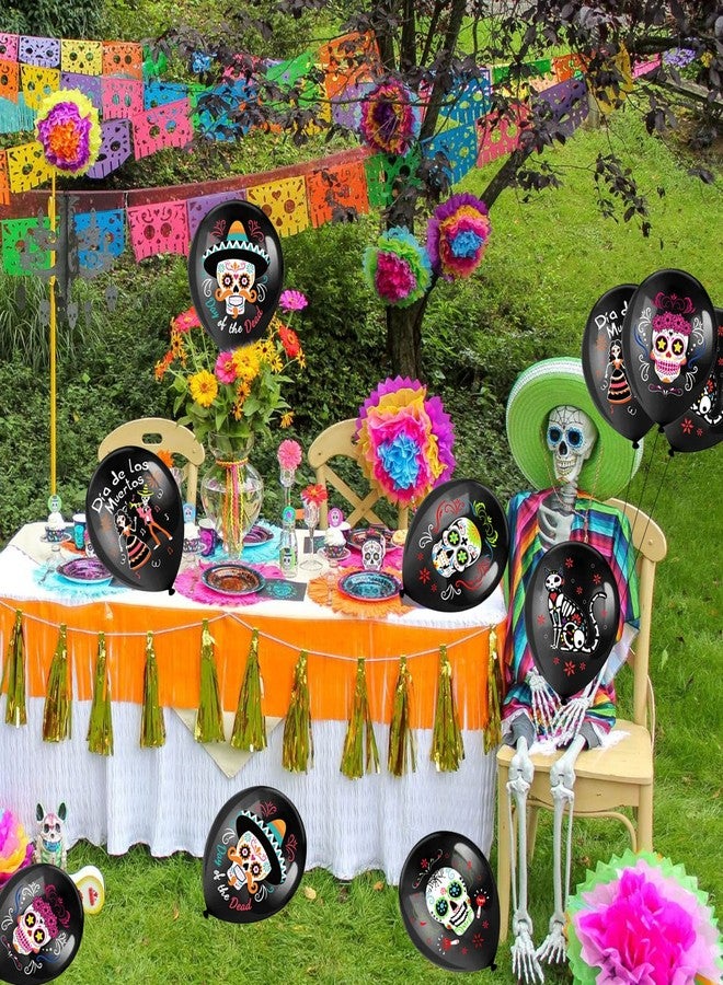 HOWAF 48 Pieces Day of the Dead Sugar Skull Party Balloons, Black Latex Balloons with Horror Skull Patterns for Mexican Themed Party Decoration, Dia De Los Muertos Party Ballons for Halloween Decor Favors - Image 5