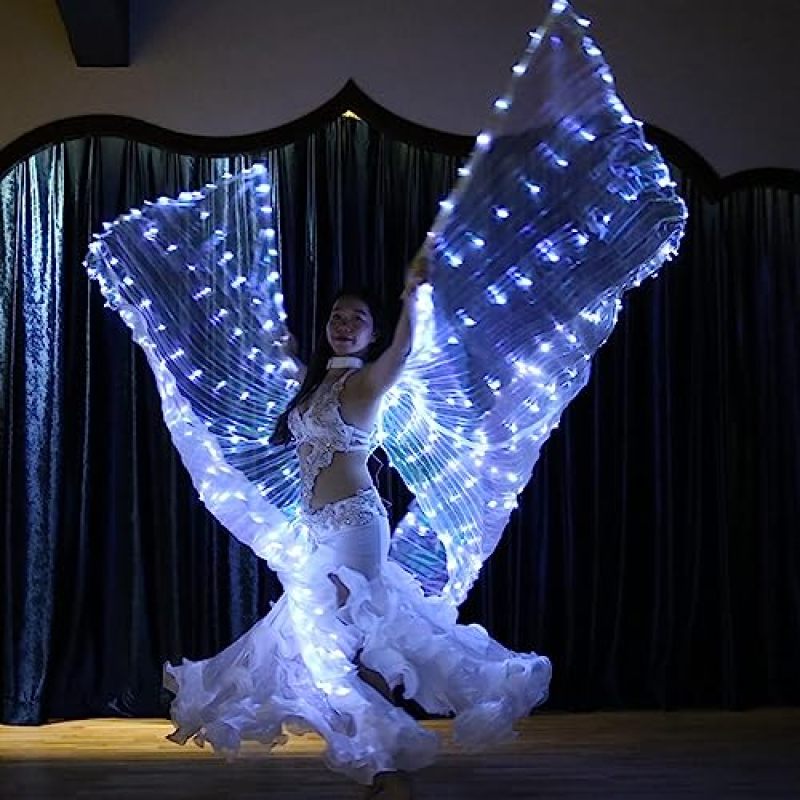 Adult White LED Butterfly Wings Costume With Adjustable Telescopic Rods - Light-Up Fairy Wings for Stage Performance - Image 4