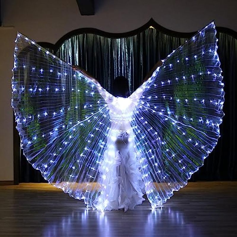 Adult White LED Butterfly Wings Costume With Adjustable Telescopic Rods - Light-Up Fairy Wings for Stage Performance - Image 5