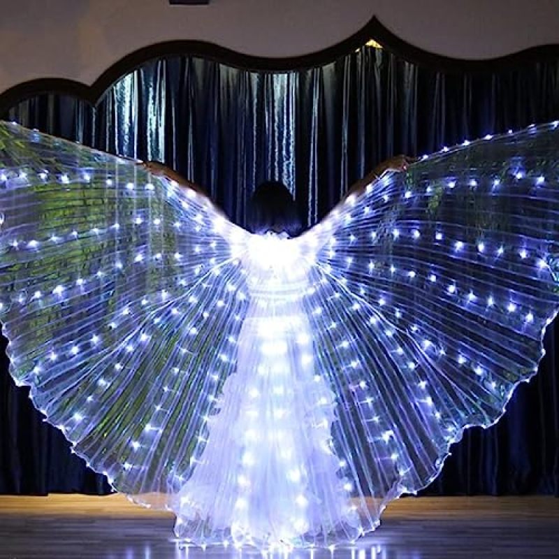 Adult White LED Butterfly Wings Costume With Adjustable Telescopic Rods - Light-Up Fairy Wings for Stage Performance - Image 1