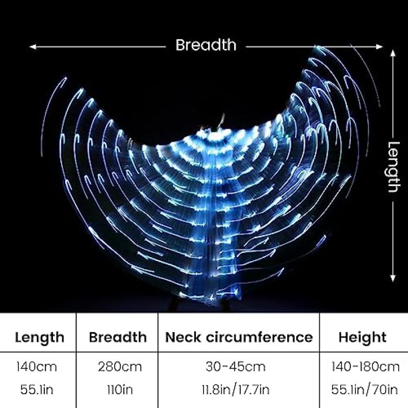 Adult White LED Butterfly Wings Costume With Adjustable Telescopic Rods - Light-Up Fairy Wings for Stage Performance - Image 2