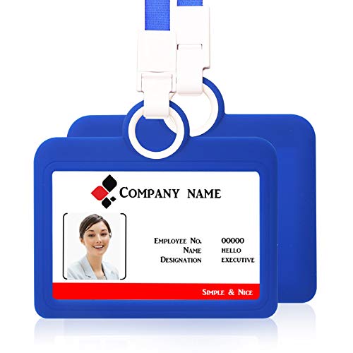 HiCycle2 Badge Holder Silicone Horizontal ID Badge Card Holder with Lanyard Neck Strap Heavy Duty ID Card Business Card Offices Supplies (Dark Blue) - Image 1